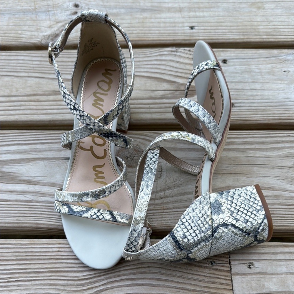 Sam Edelman Size 8 Stacie Snakeskin Heeled Strappy Sandals